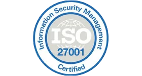 ISO 27001 certified logo.