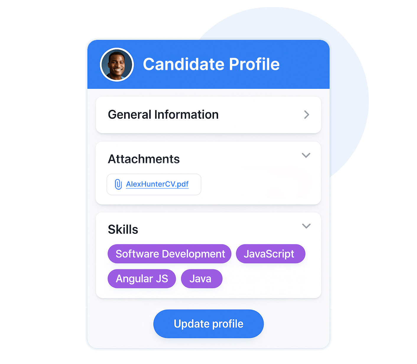 image showing skills parsed automatically from a candidate’s resume.
