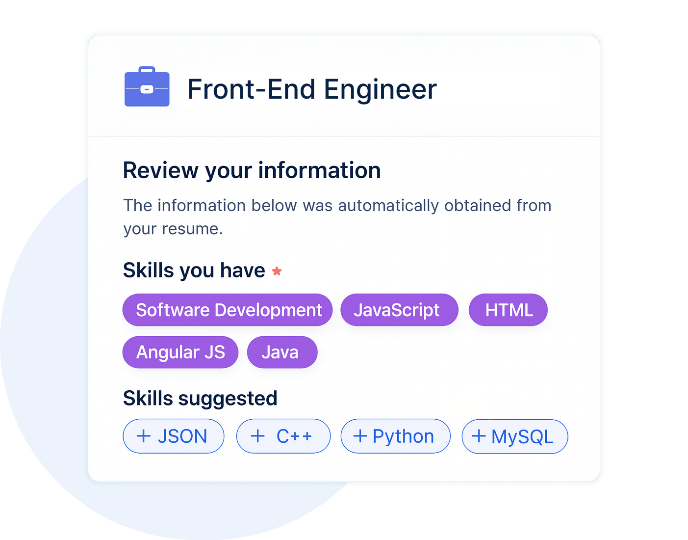 Image showing AI-powered skills suggestions based on a candidate’s other skills.
