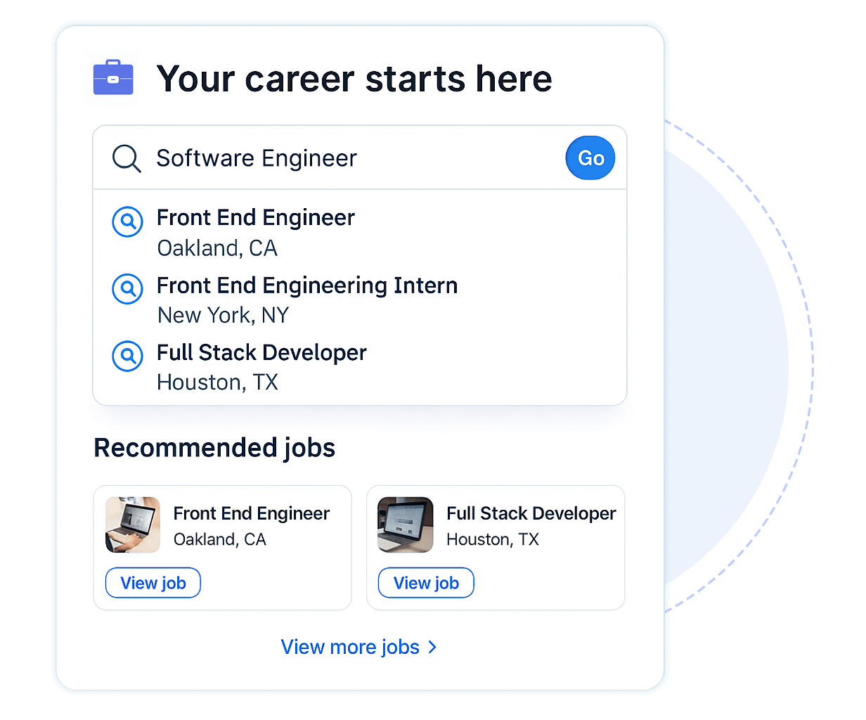 A career site demonstrating how Avature's AI-powered semantic search capabilities offer suggestions as the user types keywords.